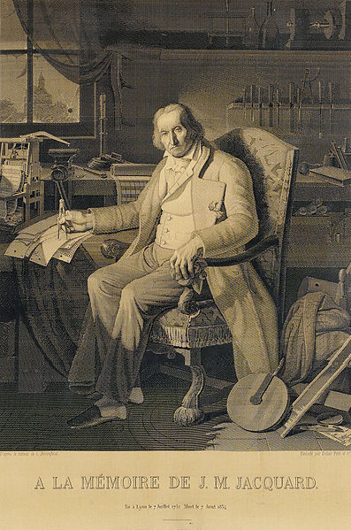A portrait of Jacquard woven on a loom.